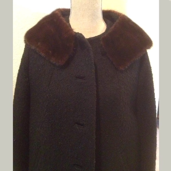 DUMAS Vtg 50-60s Nubby Wool Coat Mink Fur Rare XL